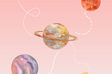 Planets with little lines and gradient pink background