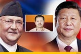 Nepali PM Oli, journalist Balaram Baniya, Chinese President Xi Jinping (Photo credits: deaddeath)