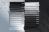 3D mockup of white and black color palettes.