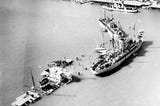 Scuttled ships blockading the Suez Canal