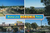 Postcard from the early 1970s showing the Boronia Village Newsagency in the bottom left corner as it looked only a few years after opening.