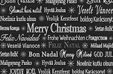 Words in various languages in white text on a black background.