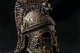 Image of old Spartan helmet with Macedonia on the top. Image courtesy of Tugay Aydin at Pexels