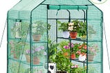 Greenhouse for Outdoors with Screen Windows, Ohuhu Walk in Plant Greenhouses Heavy Duty with Durable PE Cover, 3 Tiers 12 Shelves Stands 4.8x4.8x6.3 FT Plastic Portable Green House with Shelf Clips