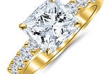 1.10 Carat Princess Cut/Shape 14K Yellow Gold Classic Prong Set Diamond Engagement Ring with a 0.60