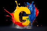 Splashing paint in primary colors logo letter G dropping into the center