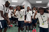 Nigeria arrives at the Boigny Stadium ahead of their game against Angola