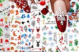 Christmas Nail Art Stickers, 3D Self-adhesive Santa Claus Snowflake.