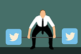 an executive lifting twitter barbell as an analogy to marketing strategy challenges