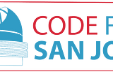 A red and blue logo with the text Code for San Jose