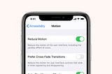 iPhone settings to reduce motion