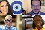 Grid of screenshots of Zoom participants. Clockwise from upper left. Maysoon Zayid, Dom Kelly, Andraea LaVant, and Andres Gallegos.