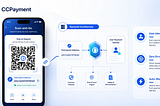 CCPayment scan-and-go mobile interface and permanent address backend architecture for virtual card top-ups.