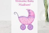 Welcome Baby Girl Name Personalized Pink Buggy Card