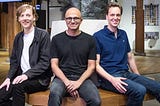 GitHub CEO Chris Wanstrath, Microsoft CEO Satya Nadella and future GitHub CEO Nat Friedman