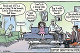 Cartoon of poorly drawn figures.