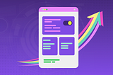 Illustration of a website UI with a toggle switch and colorful upward arrows on a purple background.