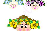 How to make clip art faces: Part2: Pretty girl face with braided hair decorated with flowers