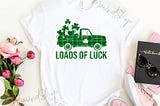 Green Buffalo Plaid Truck & Shamrocks Loads Of Luck Funny St Patrick’s Day Shirt, St Patrick’s Day…