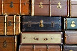 Old suitcases  stack, mostly leather, retro, travel