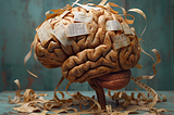 A human brain completely enveloped in paper strips with pathwords an PIN numbers.
