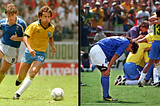 Zico em 1986; Baggio após a derrota para o Brasil, em 1994 (Reprodução/Copawriters