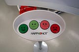 Customer satisfaction survey machines that shows 4 buttons of faces from upset to very happy