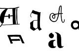Drawing of six letter a’s in different styles