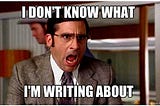 Meme image of *The Office* character Michael Scott (played by Steve Carrell) screaming: I don't know what I'm writing about.