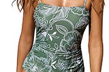 CUPSHE Women Swimsuit One Piece Bathing Suit Square Neck Cutout Back Tummy Control with Adjustable Spaghetti Straps, M Green Floral