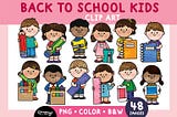 Back to School Kids Clip Art — PNG Free