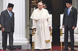 Indonesia’s elected President Prabowo Subianto (left), Pope Francis (middle), and Indonesia’s President Joko Widodo (right)