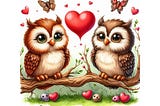 A Couple of Owls Sharing a Heart-shaped