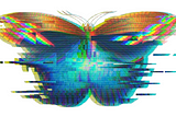 Two tone butterfly heavily filtered through pixelated and grainy special effects