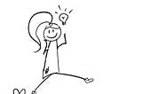 Stick figure Lilly is jumping up with joy with a lightbulb over her head