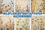 Wildflowers Digital Paper Backgrounds Graphic Backgrounds 1