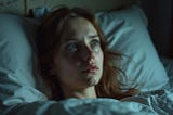 A woman worries in bed
