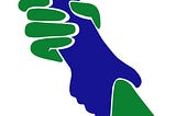 An image of two hands, blue and green, holding each other. The blue hand appears to be trying to help the green hand up.