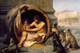 Diogenes in a big ceramic jar