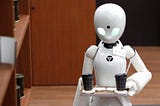A robot working in a cafe