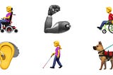 Six of Apple's proposed new accessibility emojis to represent people with disabilities.