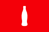 Red background with a white silhouette of a Coke bottle