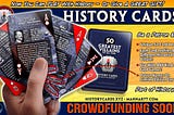 HISTORY CARDS – The Debut of the 50 GREATEST VILLAINS Deck. Image shows a hand of cards + deck info.