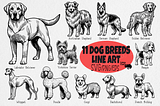 Dog Breeds Line Art SVG PNG Bundle Free