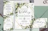 Greenery and Gold Frame Wedding Invite