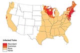 Geographic distribution of ticks and disease cases in the United States