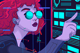 A cyberpunk illustration of a researcher measuring the user experience of a digital product.