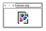 A browser open at “viewer.org” showing a web page with a broken image icon
