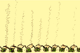 A hand drawn sketch in coloured pens depicts a small uniform row of houses at the bottom of the picture. From each of the houses, 0s and 1s representing digital data are floating up in plumes which look like smoke from the chimneys of the houses; but these are not uniform, therefore representing the different types of data from each house.