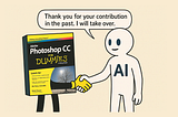 Cartoon-style illustration of AI robots quickly creating digital artwork, symbolizing automation of creative tasks.